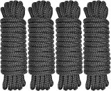 Boat Dock Lines 1/2" x 15' - Double Braided Nylon Boat Ropes for Docking with 12" Loop, Marine-Grade High Strength Boat Lines Dock Rope, Premium Marine Rope Mooring Lines, Easy Handling - 4 Pack,Black