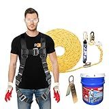 ATERET Bucket of Roof Harness Safety Kit, 50 ft. Vertical Lifeline Assembly, Reusable Anchor and Storage Bucket