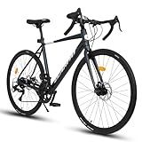 Road Bike, 700C Wheel City Commuter Bicycle, 16 Speed Drop Bar, Fast Acceleration, Racing Bike with Disc Brakes, with Light Weight Aluminum Alloy Frame, Sport Bike, Urban Adult Bicycle (Dark Blue)