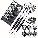 ROOBEEO Soft Tip Darts Set for Electronic Dart Board 22g Plastic Tip Darts Set with Brass Barrels&Aluminum Shafts, 6 Flights 3 Spare Plastic Dart Shaft 20 Soft Tips Portable Case (22g-Silver&Black)
