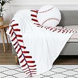 SmoothNovelty 2 Pcs Baseball Pillow and 2 Pcs Throw Blanket Set Include 40x50 Inch Soft Baseball Flannel Blanket Fluffy Sports Stuffed Plush Pillow Cushion Team Gift for Men Couch Bedroom Sofa Decor