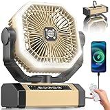 Orteen Camping Fan Rechargeable - 9-Inch Battery Powered Fan, 24000mAh(60Hrs) Battery Operated for Camping, Auto Oscillation Cordless, Tent Fan with Remote/Light, 4 Speeds, 4 Timing, Outdoor