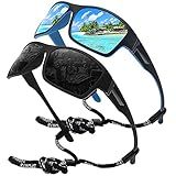 STORYCOAST Polarized Sports Sunglasses for Men Women Unbreakable Frame Cycling Fishing Driving Black+Blue Mirror 2Pack