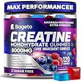 Creatine Monohydrate Gummies Complex 8000mg for Men and Women, Flavored and Chewable Creatine with Taurine, L-Carnitine, Electrolyte for Muscle Growth, Strength & Energy, Pre Workout Gummies 120pcs