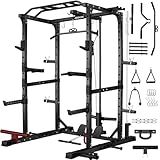 JEEKEE Power Cage with Bench,2000lbs Multi-Function Squat Rack, 2000lbs Power Rack with Cable Crossover System and 20+ Attachments, Squat Rack for Home Gym