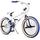 vollsch Freestyle BMX Bikes 20 Inch Kids Bicycle for 8-15 Years Old Teens, Boys, Girls, Beginner-Lever Riders, White with Blue Tires