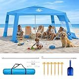 Purebox Beach Tent Shade Canopy - 8 * 8FT UPF50+ Beach Umbrella Sun Shelter 3Min Setup for 8 Person Cabana Tent with Sand Pockets Removable Side Walls Instant Sun Shade for Family, Camping, Fishing