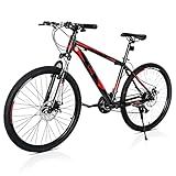 Ktaxon Mountain Bike 26 Inch Men & Women Mountain Bike 21-Speed Adult Bikes, Double Disc Brake, Suspension Fork,High Carbon Steel Frame (Black/Red)