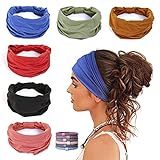 GiLi 6 Pack Wide Headbands for Women Non Slip Soft Elastic Hair Bands Yoga Running Sports Workout Gym Head Wraps, Knotted Cotton Cloth African Turbans Bandana (with 6 Pcs Hair Ties)
