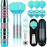 Himmbods Soft Tip Darts Set 3 Aluminum Shaft Professional Darts Plastic Tip Sets 2BA Replacement Tips + Extra 3 Dart Flights 3 Replace Plastic Shafts for Electronic Dart Board (Green-Blue)