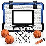 QDRAGON Mini Basketball Hoop, Over The Door Indoor, with 3 Balls/Inflator/Breakaway Rim, Basketball Toy Gifts for Kids and Adults, Suit for Bedroom/Office/Outdoor, Blue