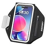 Running Armband with Earphone Bag Cell Phone Armband for iPhone 17 16 15 Pro 14 Plus 13 11 XR, Galaxy S24/S10 Water Resistant Sports Phone Holder Case & Zipper Slot Car Key Holder for 6.9 inch Phone