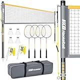 Haokelball Outdoor Badminton Net Set with Anti-Sag Winch System - 20ft Badminton Net, 4 Rackets, 3 Shuttlecocks & Carry Bag, Badminton Set for Backyard, Grass, Beach, Holiday Games