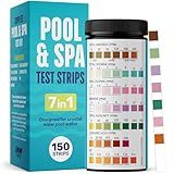 JNW 7-in-1 Pool Test Strips, 150 Quick & Accurate Test Strips for Pool Water, Spa Test Strips for Hot Tub, Chlorine Test Strips, Bromine, pH, Alkalinity, Hardness & More - Swimming Pool Test Kit