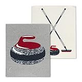 Abbott Collection Curling Rock & Brooms Dishcloths. Set of 2-6.5X8 L