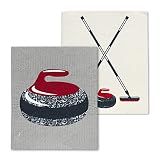 Abbott Collection Curling Rock & Brooms Dishcloths, Set of 2