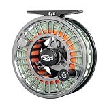 SF SF-003 Pro Fly Fishing Reel for Freshwater - CNC Machined, Mid Arbor Design, Smooth Drag System, Lightweight Aluminum Body - 5/6wt, Gunmetal Gray & Black,Pre-Loaded Moss Green Fly Line Kit