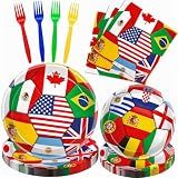 LHFYACI 96 PCS 2026 Soccer Plates and Napkins, Soccer Birthday Party Decorations with Dinner Plates, Dessert Plates, Napkins and Forks for Sports Soccer Party, Serves 24