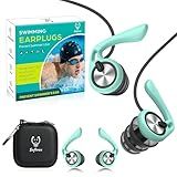 Ear Plugs for Swimming Surfing with Lanyard, Block Out Water Let Sound in, Reusable Comfy Custom-fit Swim Waterproof earplugs Men Women for Swimmer Shower Pool Bath Water Sports, 2 Sizes for 12+, GN