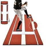 Shopsource Softball Pitching Mat, 10 x 3 FT Baseball Training Surface With Stitched Embroidery Turf, Upgraded Anti-Slip Design and Soft Rubber Mound for Indoor Outdoor Use