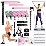 Pilates Bar Kit with Resistance Bands, Multifunctional Yoga Pilates Bar with Heavy-Duty Metal Adjustment Buckle, Portable Home Gym Pilates Resistance Bar Kit for Women Full Body Workouts -Pink