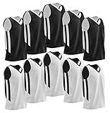 [10 Pack] Reversible Mens Mesh Performance Athletic Basketball Jerseys - Adult Team Sports Bulk (Black/White), Large, XL, XXL, Black/White