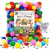 Caydo [400 pcs] - 300 Pieces 1 Inch Assorted Pompoms with 100pieces Wiggle Eyes Multicolor Arts and Crafts Pom Poms Balls for Valentine's Day Decorations, Kids DIY Art Creative Crafts Decorations