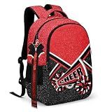 HJKLONE Cheer Backpack with Ribbon Keychain, Glitter Cheerleading Backpack for Women, Cheerleader Gifts (Red)