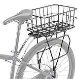 CXWXC Rear Bike Rack with Basket - Disc/Non-Disc Brake Compatible - Aluminum, Black, 26'-29' & 700c Wheels