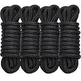 4 Pack 1/2" x 15’ Boat Dock Lines for Boat & Pontoon, Premium Marine- Grade Double Braided Nylon Dock Line, Pre-Spliced with a 12" Eyelet-Black,Boating Gifts for Men