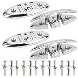 Laorde Boat Cleats 316 Stainless Steel Folding Dock Cleats 5 Inch Marine Grade Rope Cleat Flip Up Dock Cleat for Boat Kayak and Decoration with Fastener 4 Pack