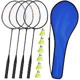KH Badminton Rackets Set of 4,Beach Lawn Backyard Game Outdoor Sports,4 Racquets,6 Shuttlecocks & a Carry Bag Included