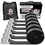 Cartman 1" x 12' Lashing Straps Cargo Tie-Down Strap Up to 600lbs, 6pk in Carry Bag, Black