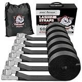 Cartman 1" x 12' Lashing Straps Cargo Tie-Down Strap Up to 600lbs, 6pk in Carry Bag, Black
