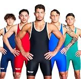 Elite Sports Men's Wrestling Singlet - Compression Powerlifting & Wrestling Uniform for MMA, BJJ, Grappling, Weightlifting, Black, A2