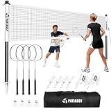 Patiassy Badminton Set for Backyard, Outdoor Badminton Net with Anti-Sag Design, 4 Professional Badminton Rackets, 4 Shuttlecocks and Carry Bag for Lawn or Beach