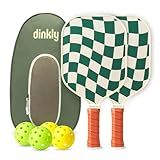 Dinkly Pickleball Paddles Set of 2 - USAPA Approved Graphite/Fiberglass Pickleball Racket, 2 Pickleball Rackets, 4 Balls and 1 Portable Carry Bag, Pickle Ball Set for Men Women, Wave Check