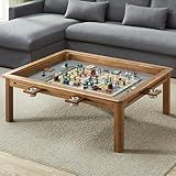 Board Game Coffee Table with Removable Table Top, Seats 4 Players with 3ft-7in x 2ft-9in Play Area, Includes Play Mat and Detachable Cup Holders, Minimal Assembly Required