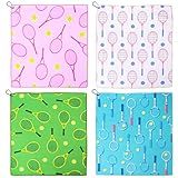4 Soft Tennis Towels - 15 x 17 Inch, Absorbent, Fast Drying, Funny Prints with Carabiner Clip - Tennis Gift for Women, Men, Team Sports Accessories