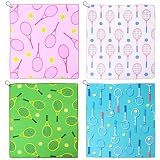 DAVAXI 4 Pcs Tennis Towels 15 x 17 Inch Soft Prints Towel Absorbent Fast Drying Funny Sport Towel with Carabiner Clip Sport Hand Towels Tennis Gift for Women Men Team Sports Accessories