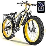 Electric Bike for Adults, 33 MPH 60+Miles Electric Bicycle, 26" Fat Tire Electric Mountain Bike, 1500W Peak Motor 48V 15Ah E Bikes, Removable Battery, Lockable, Dual Brake, 7 Speed Yellow