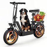 Electric Scooter with Seat for Adults, 1000W Peak Motor, 35 Miles Range, 14" Pneumatic Tires, Foldable Escooter with Comfort Seat, Rear Basket, 48V Large Battery