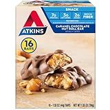 Atkins Caramel Chocolate Nut Roll Snack Bar, Protein Snack , 7g Protein, 2g Sugar, Rich in Fiber, 16 Count