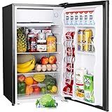 Upstreman 3.2 Cu.Ft Mini Fridge with Freezer, Single Door Compact Refrigerator, Adjustable Thermostat, Small Refrigerator for Dorm, Bedroom, Office, Black-BR321