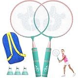 Kids Badminton Racket Set with Soft Grip, Oversized & Lightweight Shuttlecocks Racquet for 2-Player with Carry Bag, Beach Lawn Backyard Play, Indoor/Outdoor Sport Game, Perfect for Children & Youth