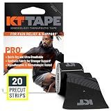 KT Tape, Pro Synthetic Kinesiology Athletic Tape, 20 Count, 10” Precut Strips, Jet Black