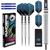 RED DRAGON - Raider Series Steel Tip Darts Set - 90% Tungsten Professional Darts - Precision Control, Stable Flight - Includes Flights and Shafts - for Bristle Dartboards - 23g x3 - Blue