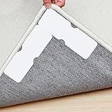 Sahhika Rug Tape,12Pcs Non Slip Grippers for Rug,Double Sided Reusable Rug Stopper Keep Area Rugs Corners from Curling and Bunching,Washable Rug Pad Grippers for Hardwood Floors, Tile Floors (White)