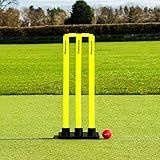 FORTRESS Flexi Cricket Stumps [Rubber Based] | Fluro Yellow Plastic Stumps & Bails (100% Portable) (Senior)