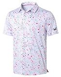 Obla Mens Golf Polo Shirts Short Sleeve Dry Fit Performance Moisture Wicking Casual Print Collared Golf Shirts for Men(White Colored Dots_XXL)